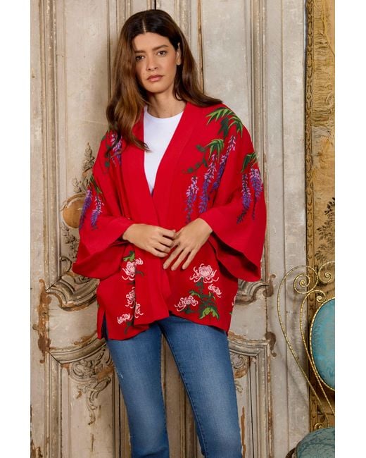 Artemis Muse Wisteria & Chrysanthemum Embroidered Fully Lined Short Kimono