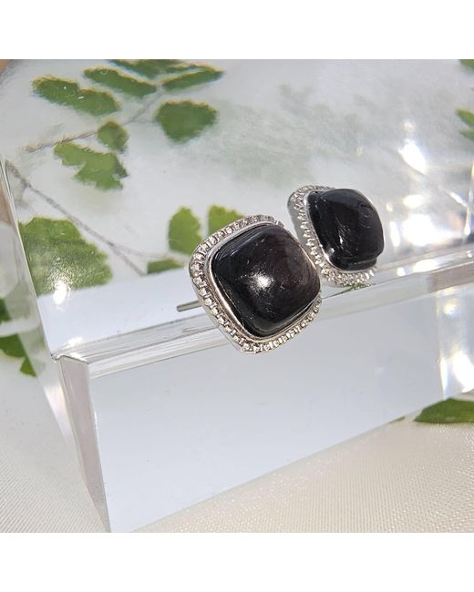 Farra Black Square Shaped Agate Stud Earrings