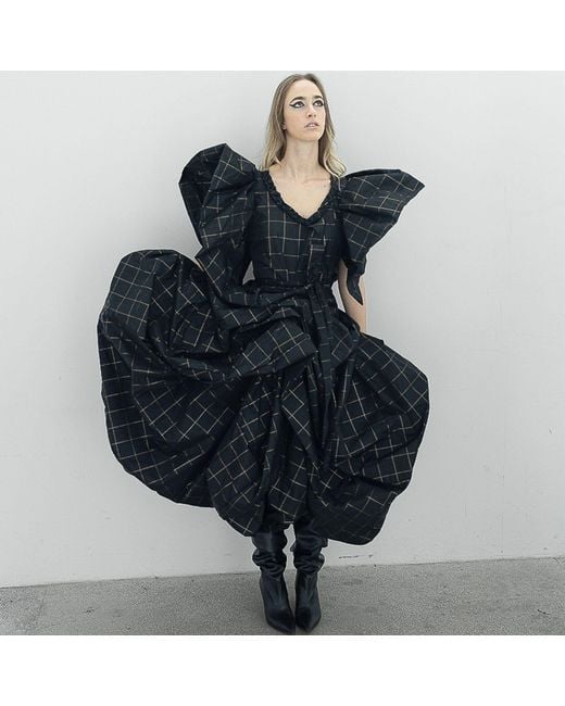 Miro Misljen Black Avant-Garde Silk Sculptural Dress