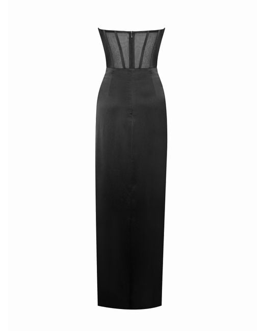 Miss Circle New York Black Talia Satin Lace Corset Maxi Dress