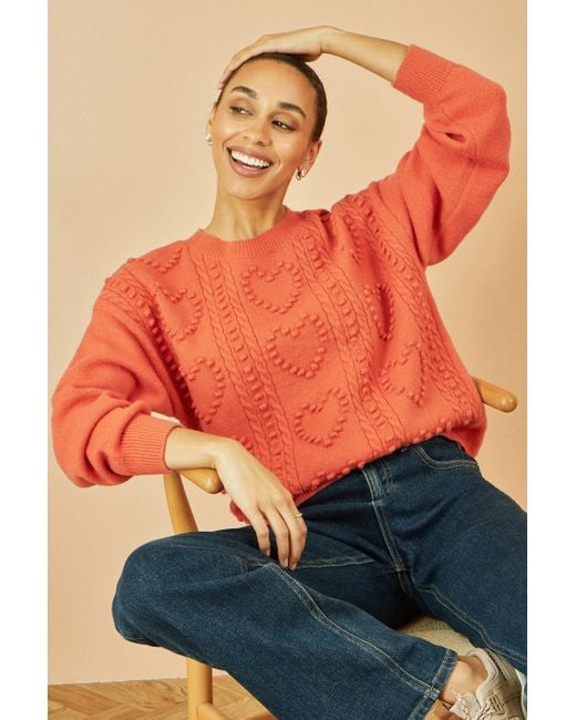 Yumi' Red Heart Knit Relaxed Jumper