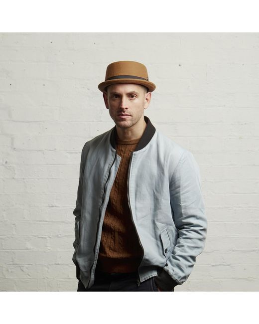 Dasmarca Hats Brown Jack Camel Felt Skimpy Brim Short Brim Rude Boy Mod Style Porkpie Hat for men