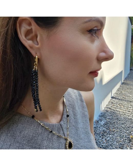 Farra Metallic Obsidian Crafted Butterfly Knot And Tassel Asymmetric Earrings