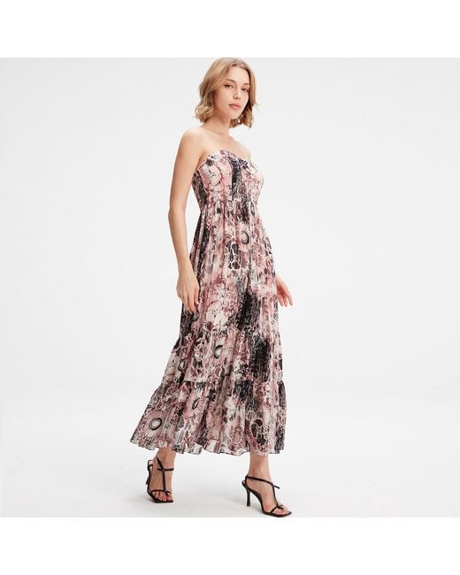 Smart and Joy Purple Bustier Chiffon Maxi Dress With Abstract Floral Print
