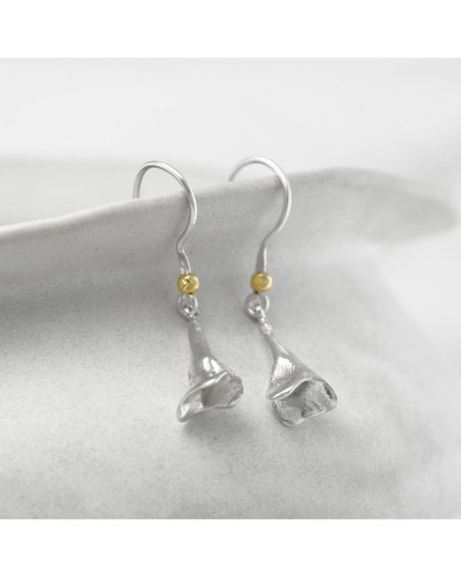 Isla Silver Metallic Contemporary Floral Hook Earrings With Detail
