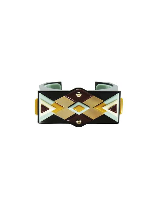 Gissa Bicalho Black Handmade Acrylic Bracelet Kuntur/ Mustard