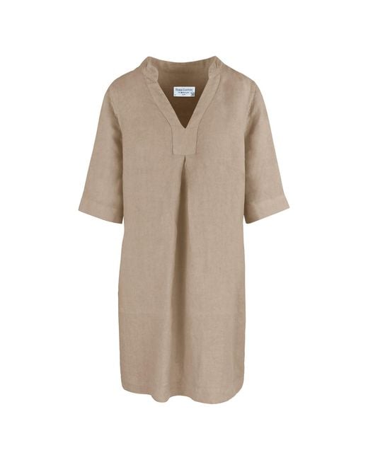 Haris Cotton Natural Neutrals Linen Dress With Notched Neckline Beach Sand