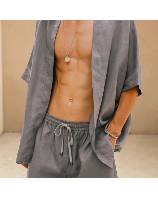ORIGIN OF HEARTS Gray Inari Titanium Linen Resort Kimono Set for men