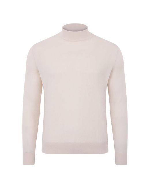 Paul James Knitwear White Neutrals Ultra Fine Cotton Mock Turtle Neck Spencer Jumper for men