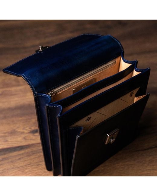 Time Resistance Blue Small Leather Briefcase for men
