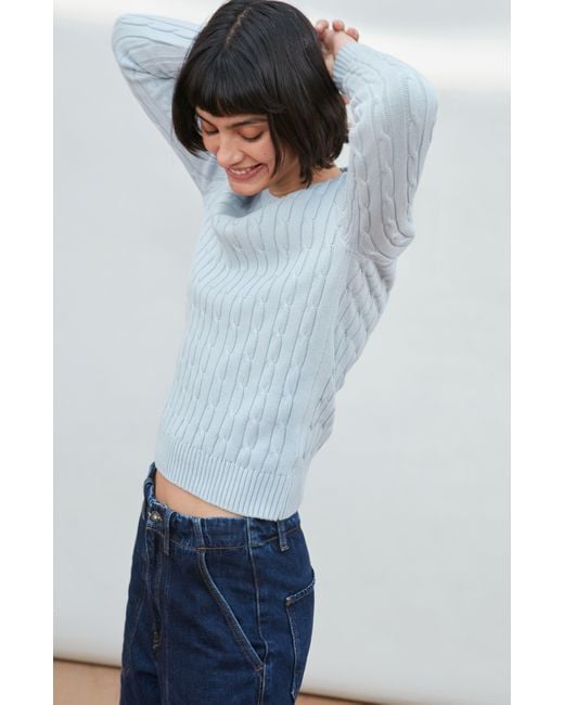 Paul James Knitwear Blue Cotton Taylor Cable Crew Neck Jumper
