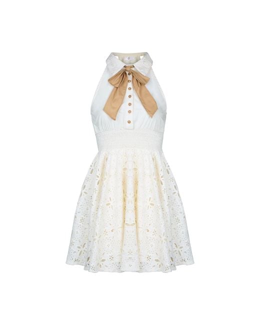 The Gt Atelier White Neutrals Bow Detail Summer Dress