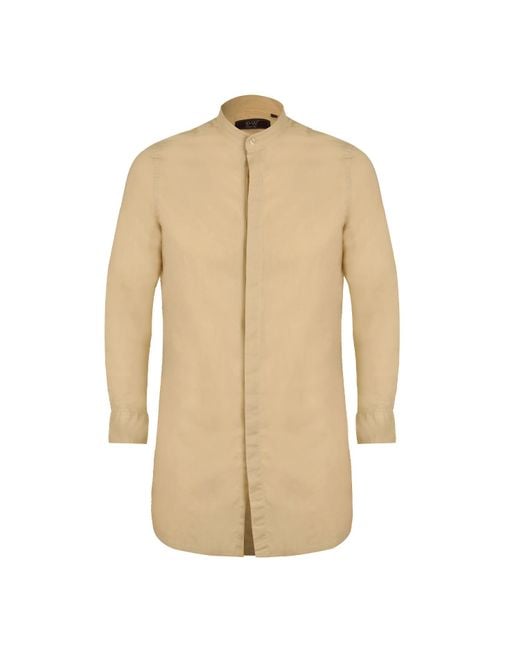 DAVID WEJ Natural Neutrals Hugo Linen Mandarin Collar Tunic Shirt for men