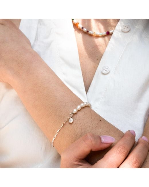 Dower & Hall White Luna Pearl & Topaz Charm Bracelet