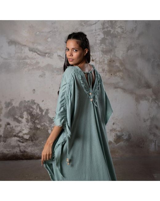 Zhenabia Green Boho Kaftan Summer Maxi Dress