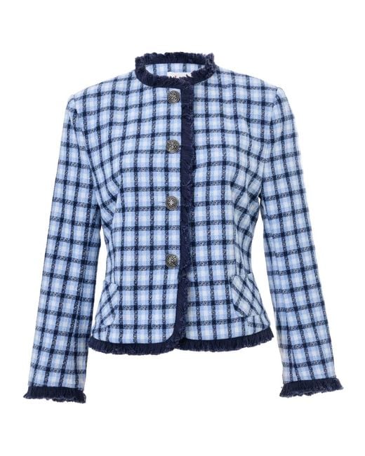 Louche Blue Amora Tweed Fringe Trim Jacket