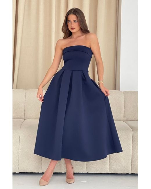Girl In Mind Blue Danni Strapless Bandeau Midi Dress
