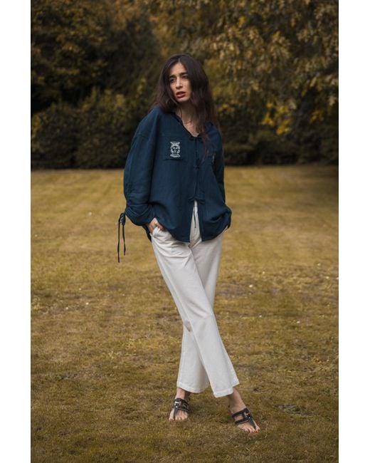 Em & Shi Blue Olympia Embroidered Shirt