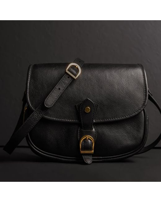 Time Resistance Black Leather Saddle Bag