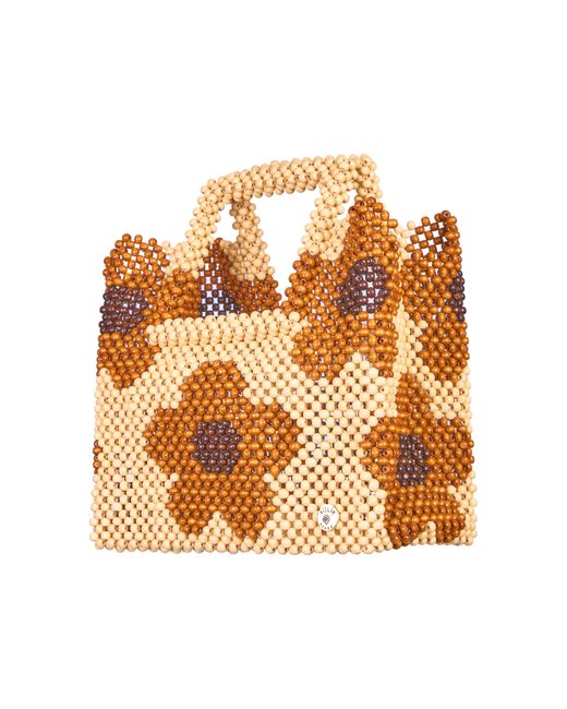 Tillie Beads Metallic Daisy Square Handle Tote Bead Bag