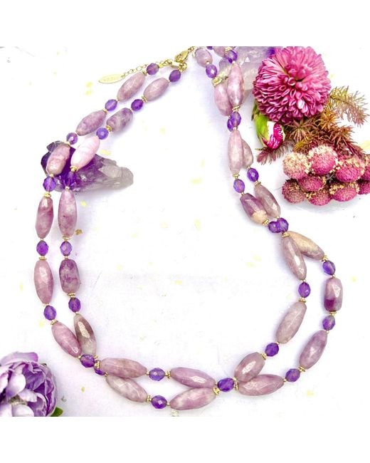 Farra Pink Double Layers Gemstone Necklace