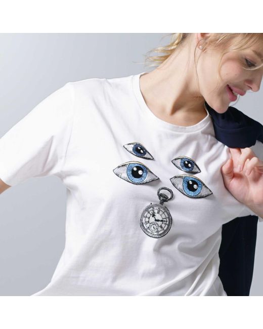 LOVEIST STORE White Alice Cotton Embroidered Short Sleeve Tshirt