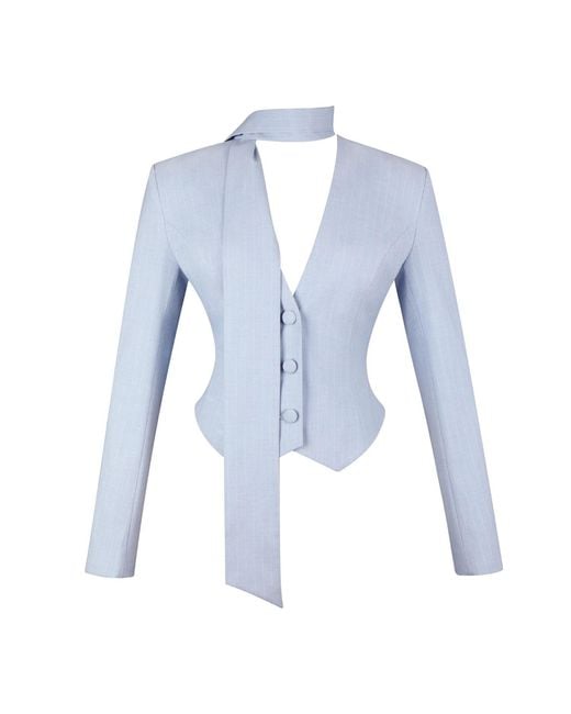 Miss Circle New York Blue Renley Sky Pinstripe Peplum Blazer