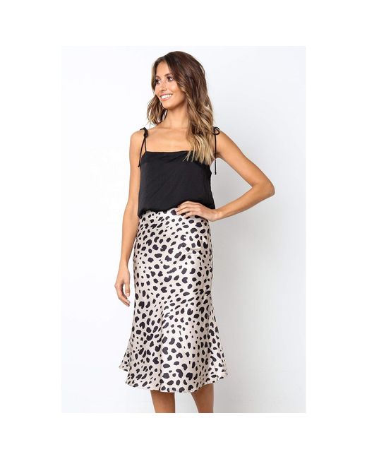Urban Touch Brown Satin Animal Leopard Print Midi Slip Skirt