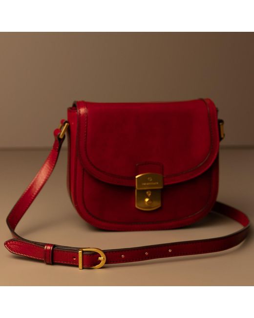 Time Resistance Red Leather Saddle Bag