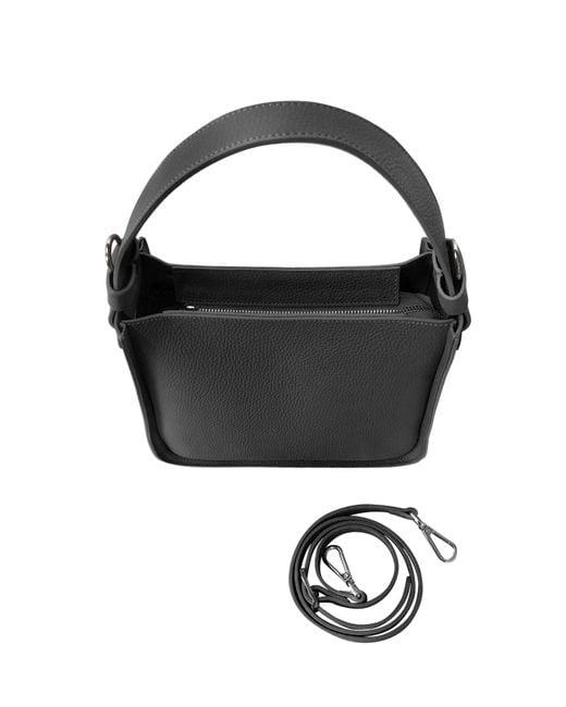 Le Parmentier Black Duplo Medium Hammered Leather Top Handle Bag