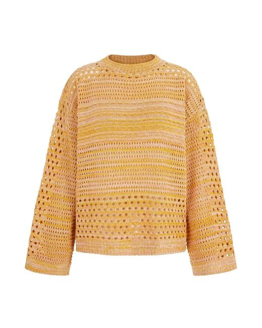 Cara & The Sky Yellow Gala Recycled Cotton Mix Crochet Wide Sleeve Jumper