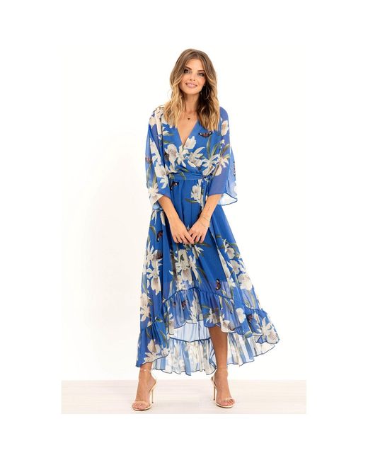 Urban Touch Blue Kimono Wrap Floral Dress _