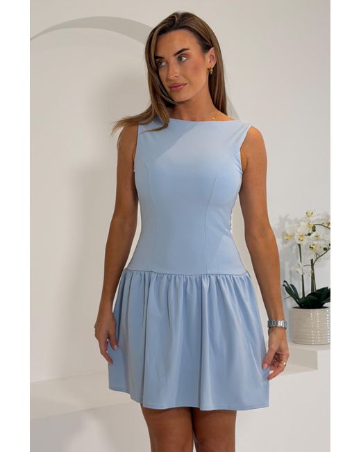 Girl In Mind Blue Codi Boat Neck Low Back Mini Dress Sky