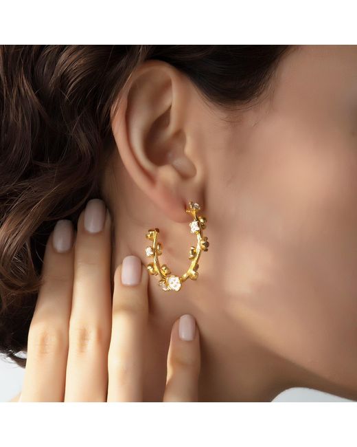 Milou Jewelry White Large Flower Hoop Earrings