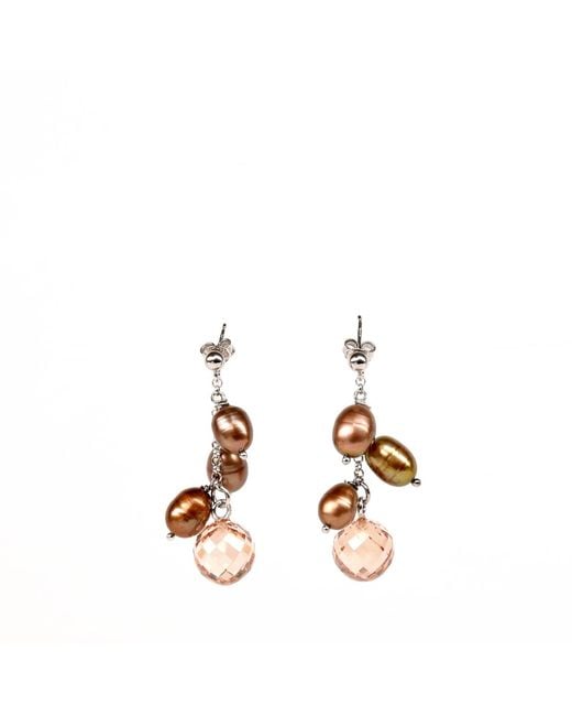 Addicted Metallic Neutrals Nemesi 925 Earrings With River Pearls & Champagne Zircons