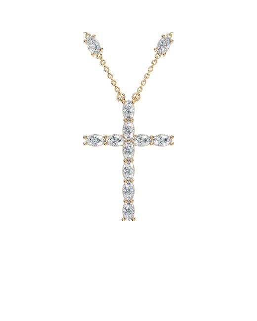 Aya Fine Jewelry Metallic Ten Kt Refined Faith Oval-Cut Lab Grown Diamond Cross Necklace