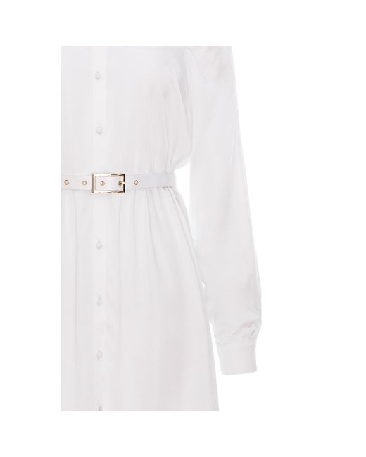 AVENUE No.29 White Gathered Raglan Sleeve Viscose Midi Shirt Dress With Belt