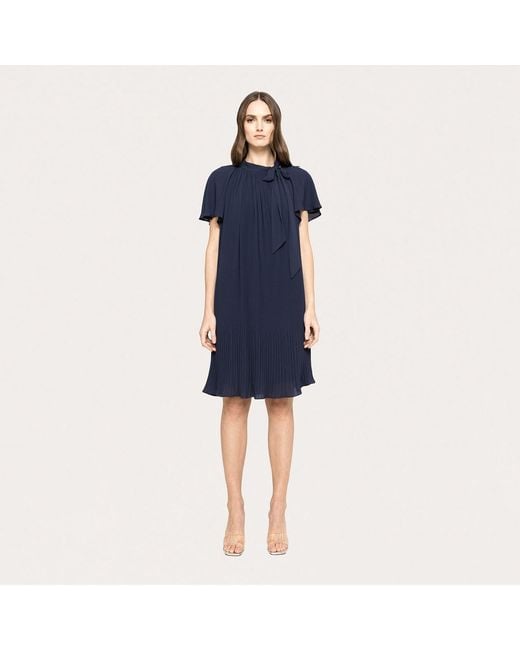 Nissa Blue Pleated Chiffon Midi Dress
