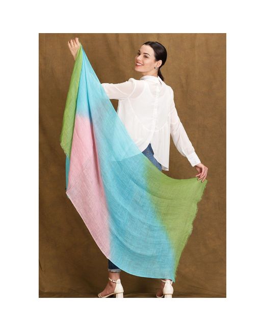 Heritagemoda Green Multicolour Dip Dye Ombré Linen Scarf