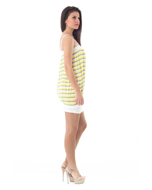 Conquista Yellow Striped Stretch Fabric Mini Dress