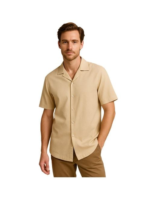 DAVID WEJ Natural Neutrals Hugo Linen Cuban Collar Shirt for men