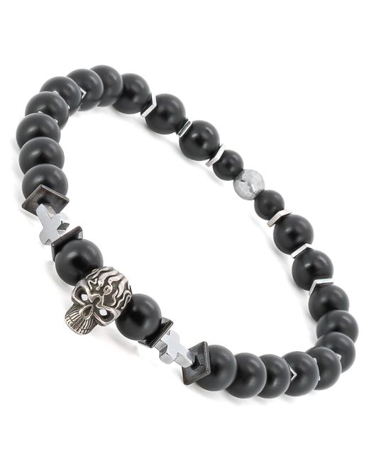 Ebru Jewelry Metallic Courage Onyx Skull Bracelet for men