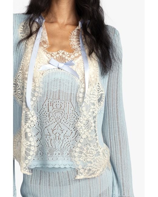 Anna Sui Blue Lingerie Lace Knit Cardigan