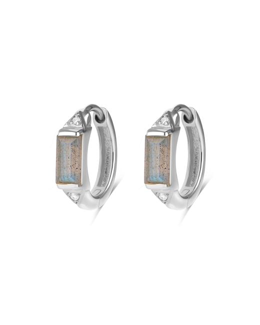 Zohreh Metallic Labradorite & Sapphire Huggie Hoop Earring Pair Sterling