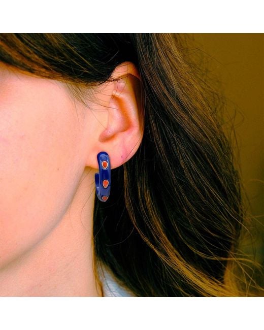 Michael Nash Jewelry Blue Resin Hoop Earrings With Faceted Coral Glass Pear Stones