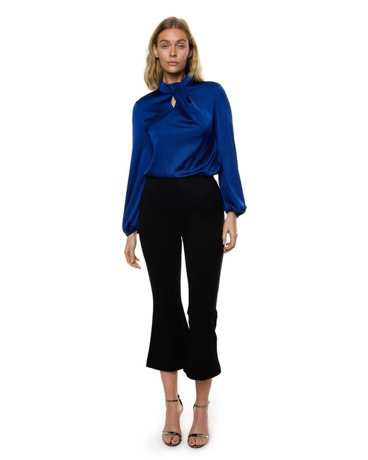 Carloslines Blue Draped Mock Neck Long Sleeve Shirt