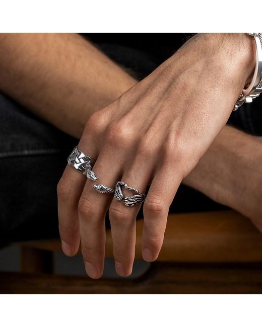 Nialaya White Stainless Steel Vintage Snake Ring for men
