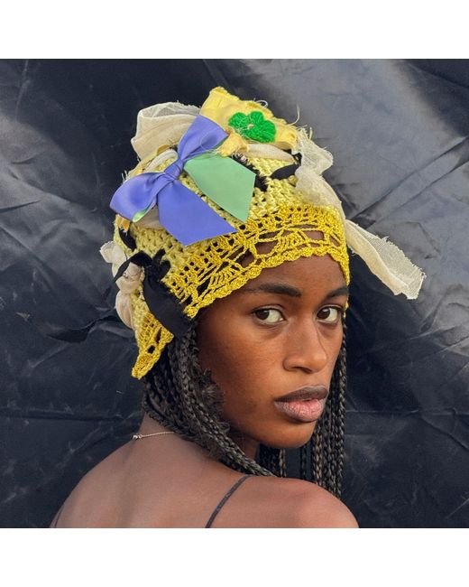 Miro Misljen Yellow Sunlit Patchwork Crochet Headpiece