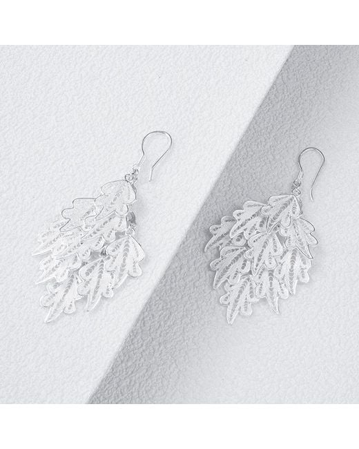 Far East Jewelry White Handcrafted Leaf Shadow Earrings