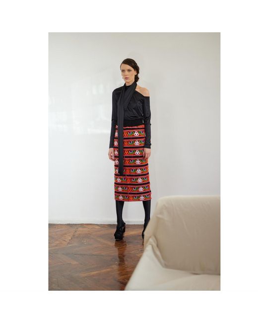 Julia Allert Mid-Calf Embroidered Skirt With Ornate Pattern Colorful